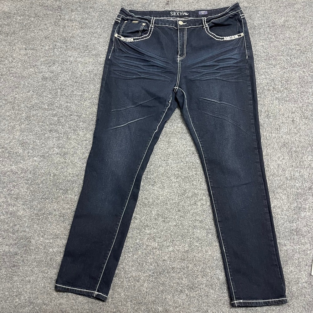 Sexy Plus Jeans Womens Size 22 Dark Wash Skinny Embroidered Crown Rhinestone Y2K